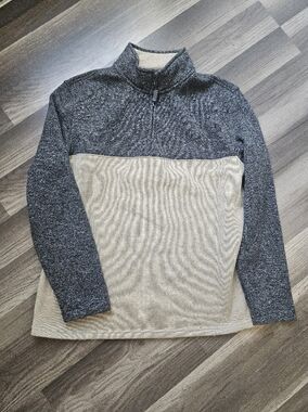 Izod Two-Tone Quarter-Zip Sweater in Charcoal and Beige